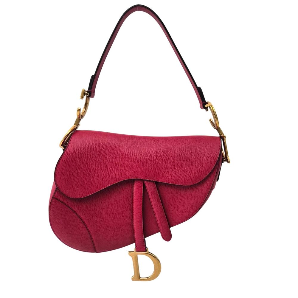 Christian Dior Medium Grained Leather Saddle Bag Red